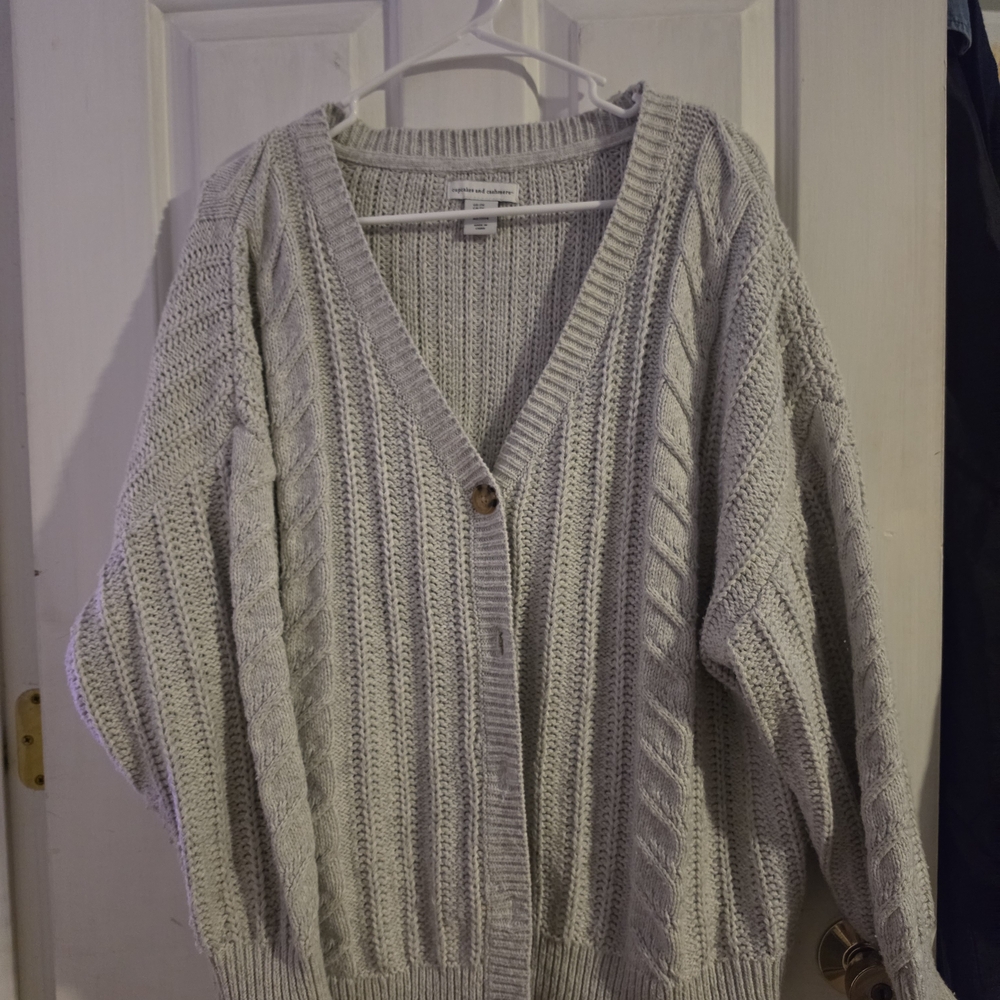 cupcakes & cashmere Light Gray Cable Knit V-Neck Cardigan